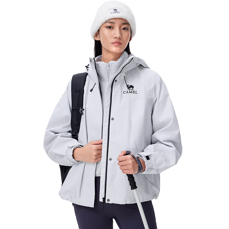 CAMEL Outdoor Jacket for Women, Three-In Waterproof Windproof Warm Inner Liner, Lambswool Coat, A24CATG706