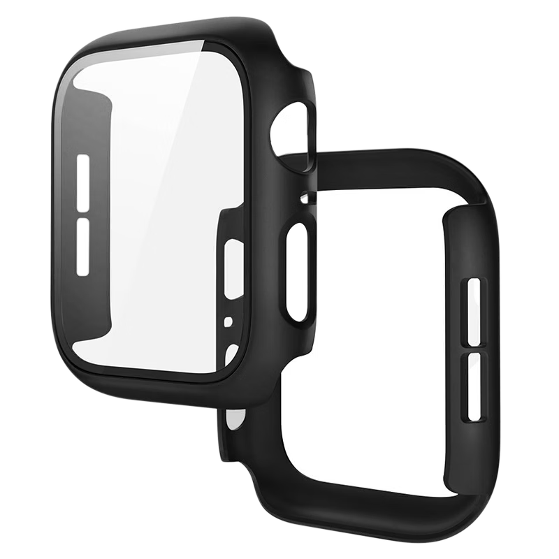Weiqiantu Compatible with Apple Watch Protective Case Film, Suitable for Apple IWatch Ultra 2/S9/8/7/SE, Tempered Glass Film Full Screen Anti-Drop Case Integrated - 44mm [Black]