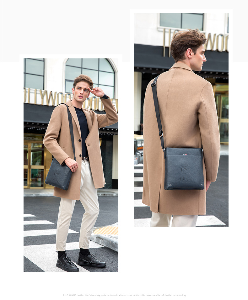 ELLE HOMME Business Men's Shoulder Bag, Top-Grain Leather Fashion Crossbody Bag, Large Capacity Vertical Men's Bag 01941 Blue Birthday Gift for Boyfriend 5