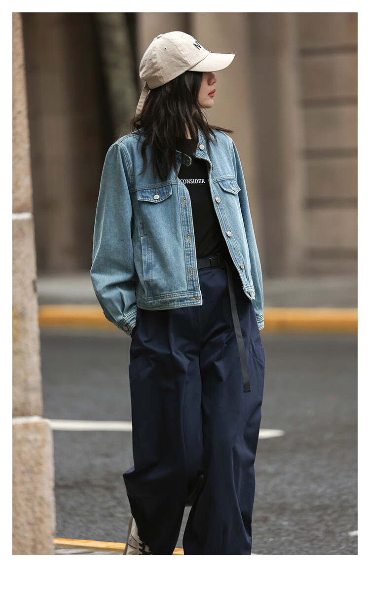 Dme Small Round Neck Denim Jacket Spring Straight Shoulder Sleeve Slim Fit Short Denim Jacket 1