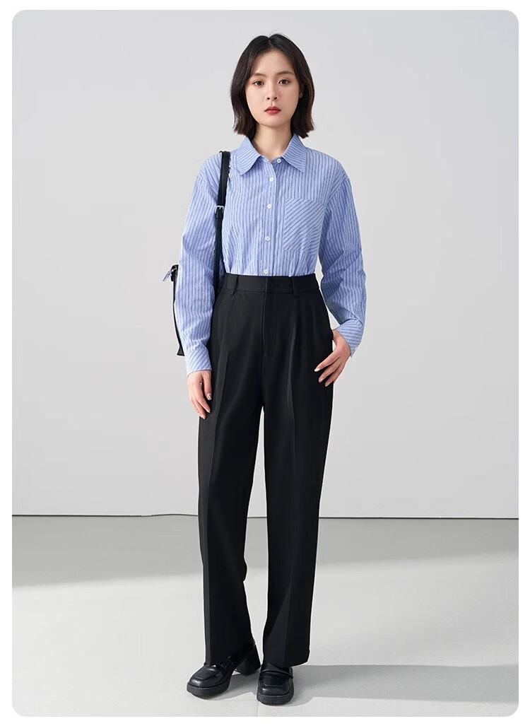 Bodexiaojie Women's Formal Suit Pants, Straight-Leg Trousers for Petite Figures, Professional Interview Attire, Black Dress Pants, Size S 24