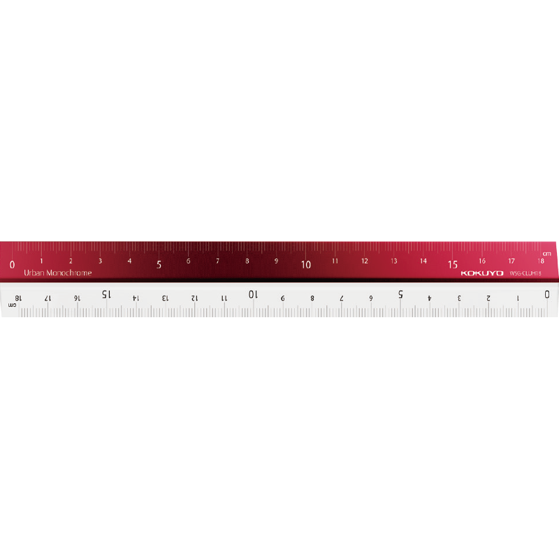 KOKUYO Urban Impression Student College Entrance Exam PC Aluminum Straight Ruler (18cm), 190×24×3.5mm, Deep Red, 1 Piece, WSG-CLUH18DR