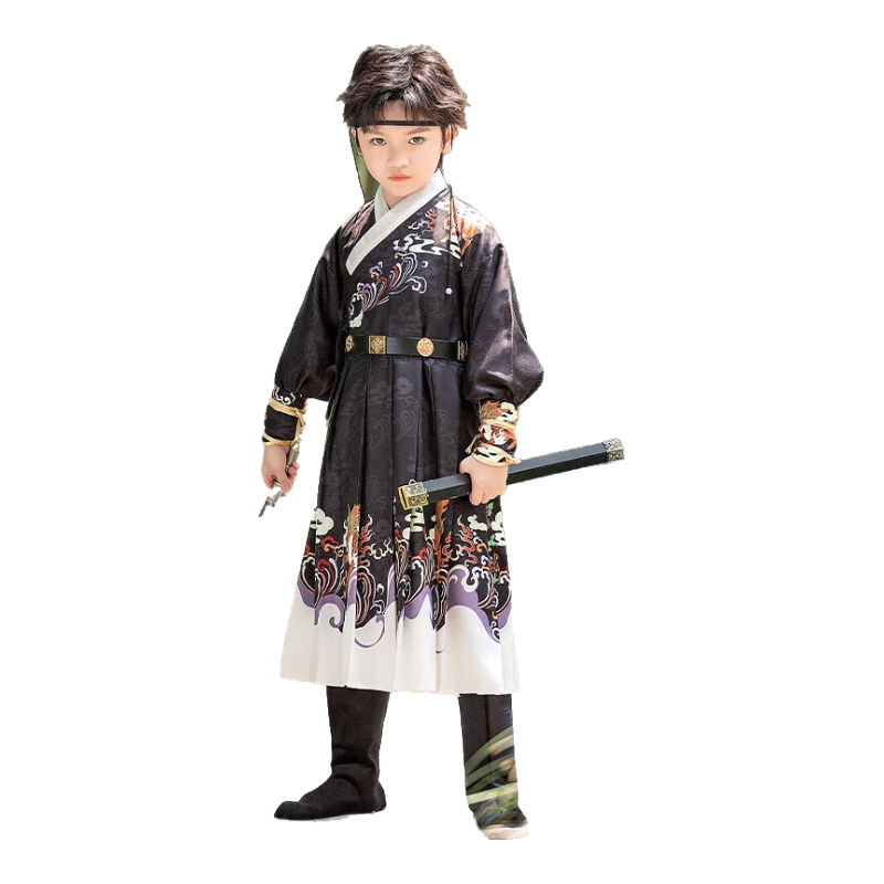 ROMON Boys' Hanfu, New Chinese-Style Ming Dynasty Hanfu, Children's National Style Graduation Performance Costume, Black Flying Fish Outfit, Size 120