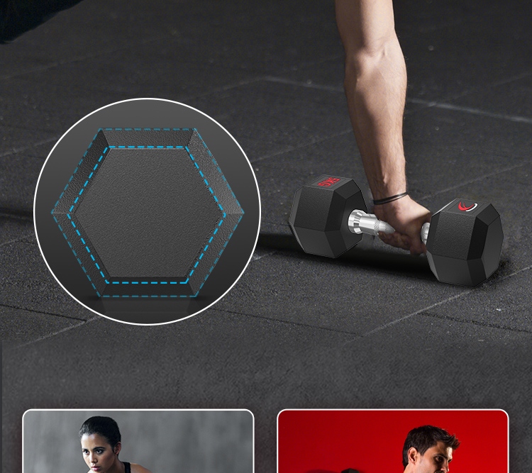 Chengyue Rubber-Coated Dumbbells for Men And Women, Hexagonal Home And Commercial Professional Gym Solid Steel Equipment Combination Set 3KG*2 6