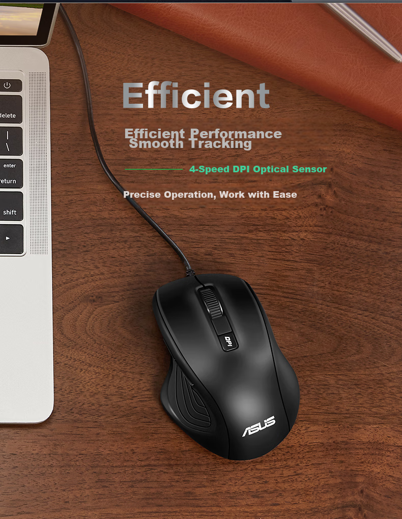 ASUS UX300PRO Wired Mouse, Office Mouse, Plug-And USB Mouse, DPI Four-Level Adjustable, Black 2