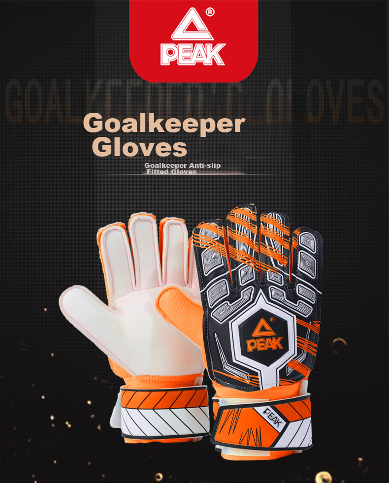 PEAK Goalkeeper Gloves with Finger Protection, Natural Latex, Non-Slip, Wear-Resistant, Shock-Absorbing, Professional Training Gloves for Adults And Children, Soccer Goalie Equipment, Orange, Size 10 1