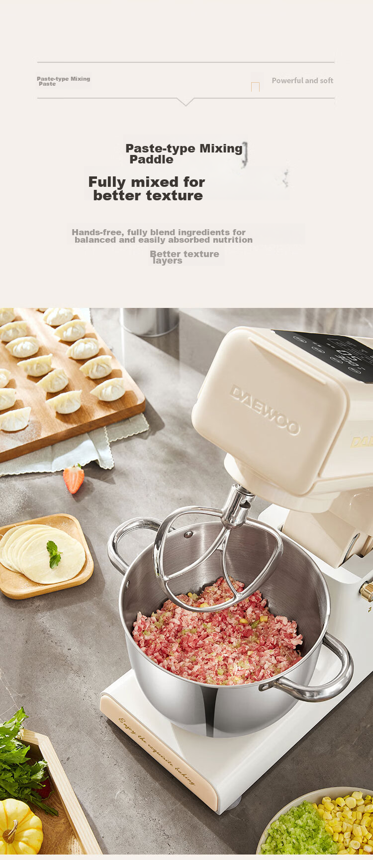 DAEWOO DY-CSJ05B White Household Small Fully Automatic Dough Mixer and Kneading Machine Chef Mixer Cooker 21
