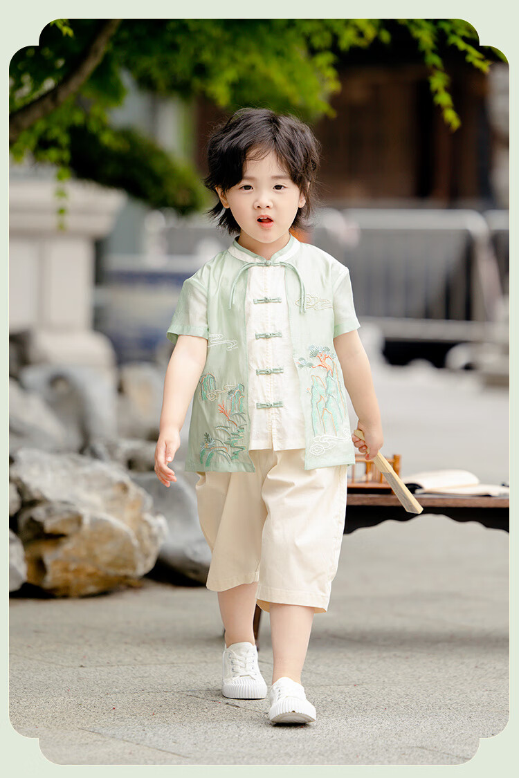 Menghu Xishan Hanfu Boys' 2026 New Tang Suit, Chinese Style New Children's Outfit, Green Top, Size 90 6