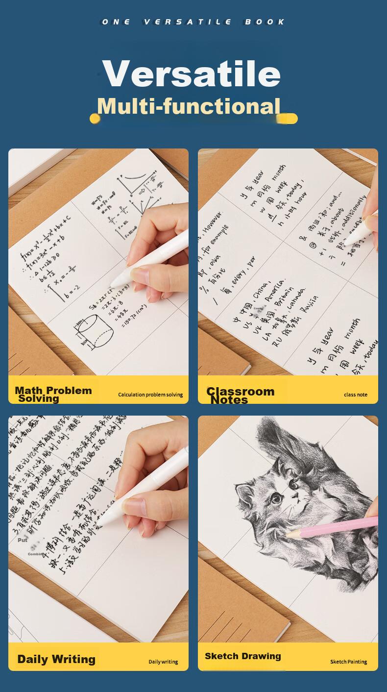 DiLe Small 22K Partition Draft Notebook Elementary School Blank Thickened Beige Paper Protector Middle And High School Math Practice Calculation Paper 40 Sheets/book STXBB Exercise Pen One Box 4269 10 Books 5
