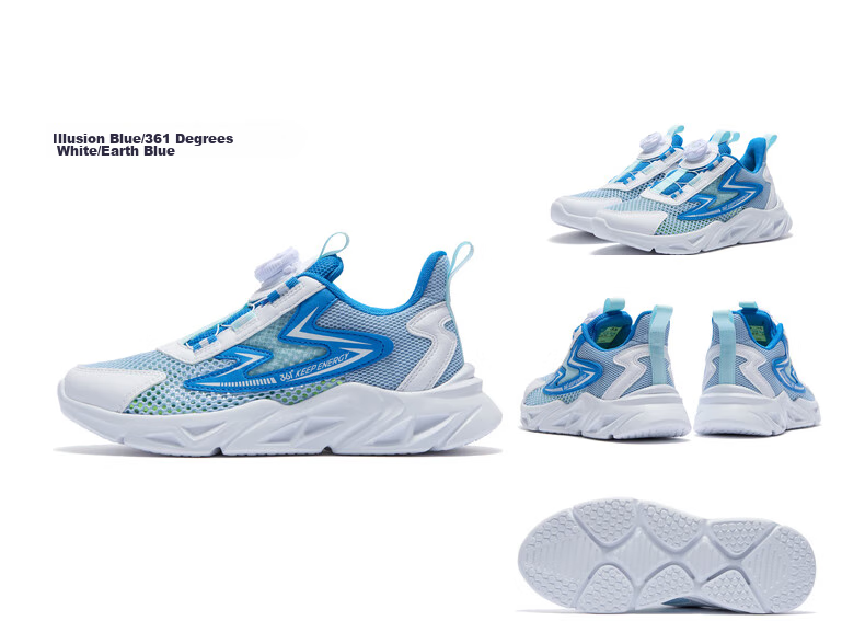 361° Children's Shoes, Kids' Running Shoes for Summer, Boys And Girls Aged 3-14, Large Mesh with Rotary Knob, White, Size 35 39