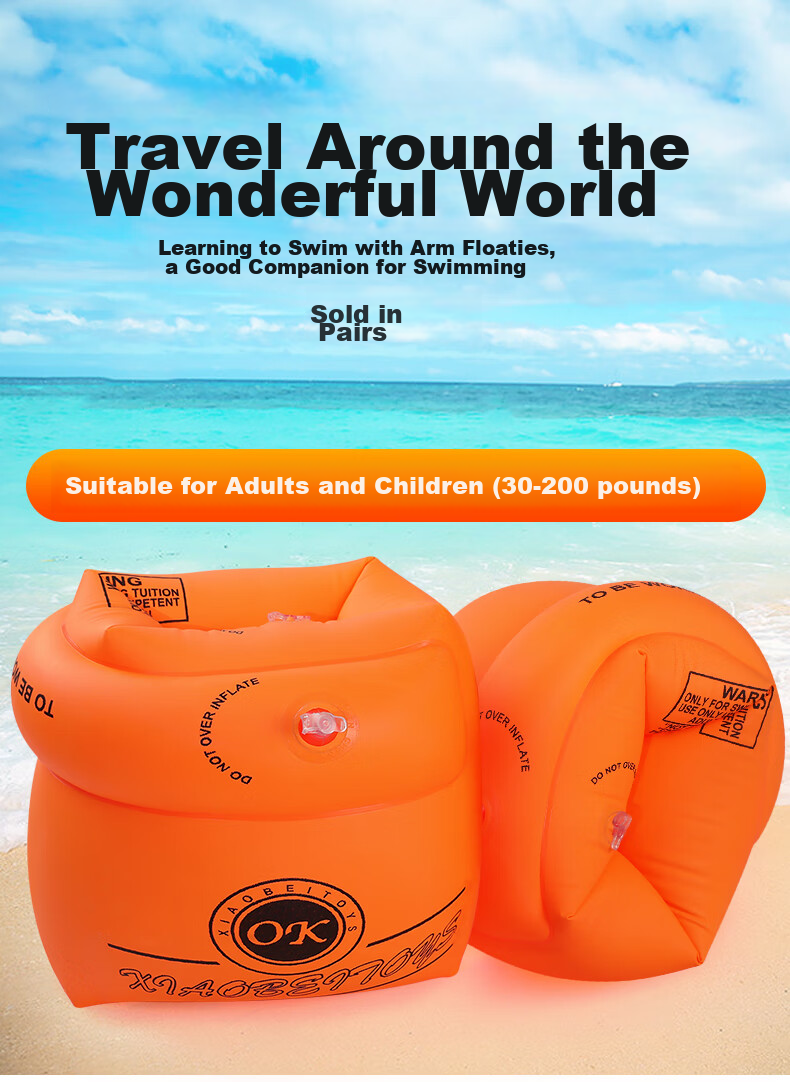 ASORAIN Adult And Children's Arm Rings, Swimming Double Air Chamber Safety Inflatable Buoyancy Float Rings, Kids Swimming Water Sleeves, Orange 2