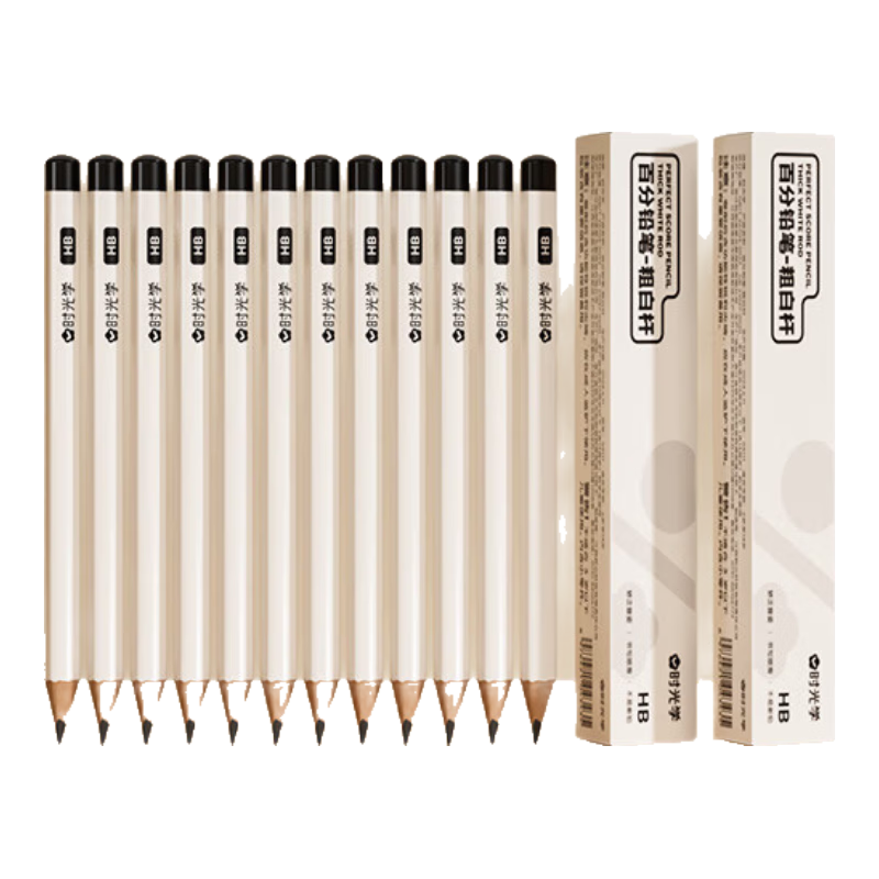 [ SHIGUANGXUE ] HB Thick White Pencil Set with Eraser And Cap, Name Stickers for Primary School Students in Grades 1-3, Graphite Pencils for Children And Kindergarten Stationery Supplies
