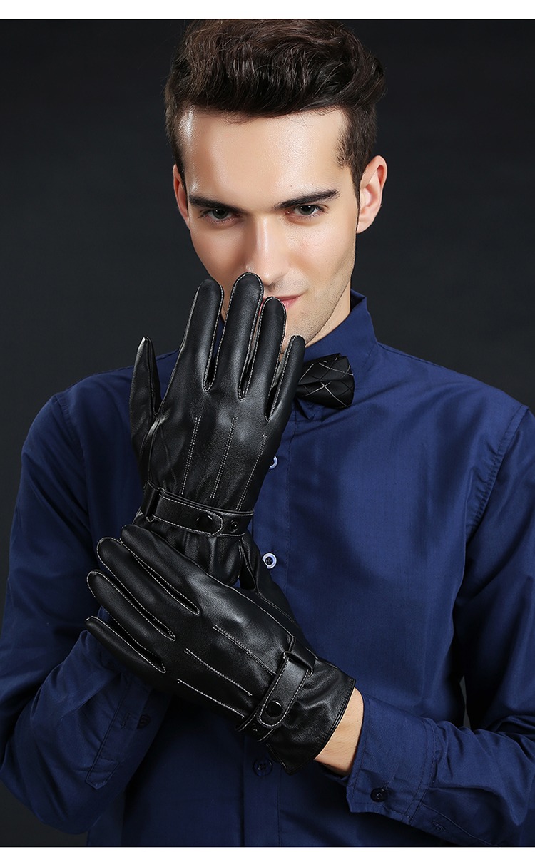 BWNK Touchscreen Men's Leather Gloves Winter Warm Windproof Fleece-Lined PU Gloves Men's Winter Motorcycle Gloves Black 6