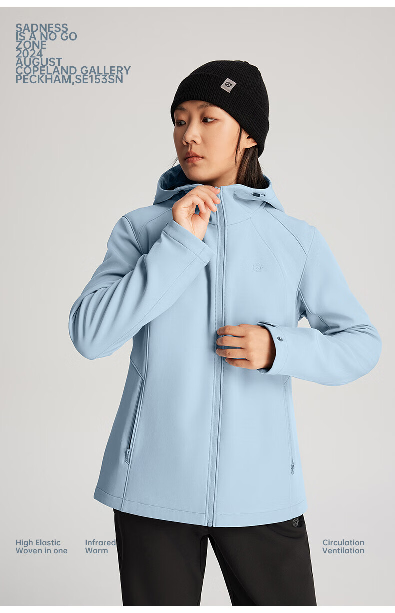 TECTOP Soft Shell Jacket, Fashionable Windproof Breathable Wear-Resistant Coat, Hooded Sports Windbreaker, Cloud Ink Black, M 24