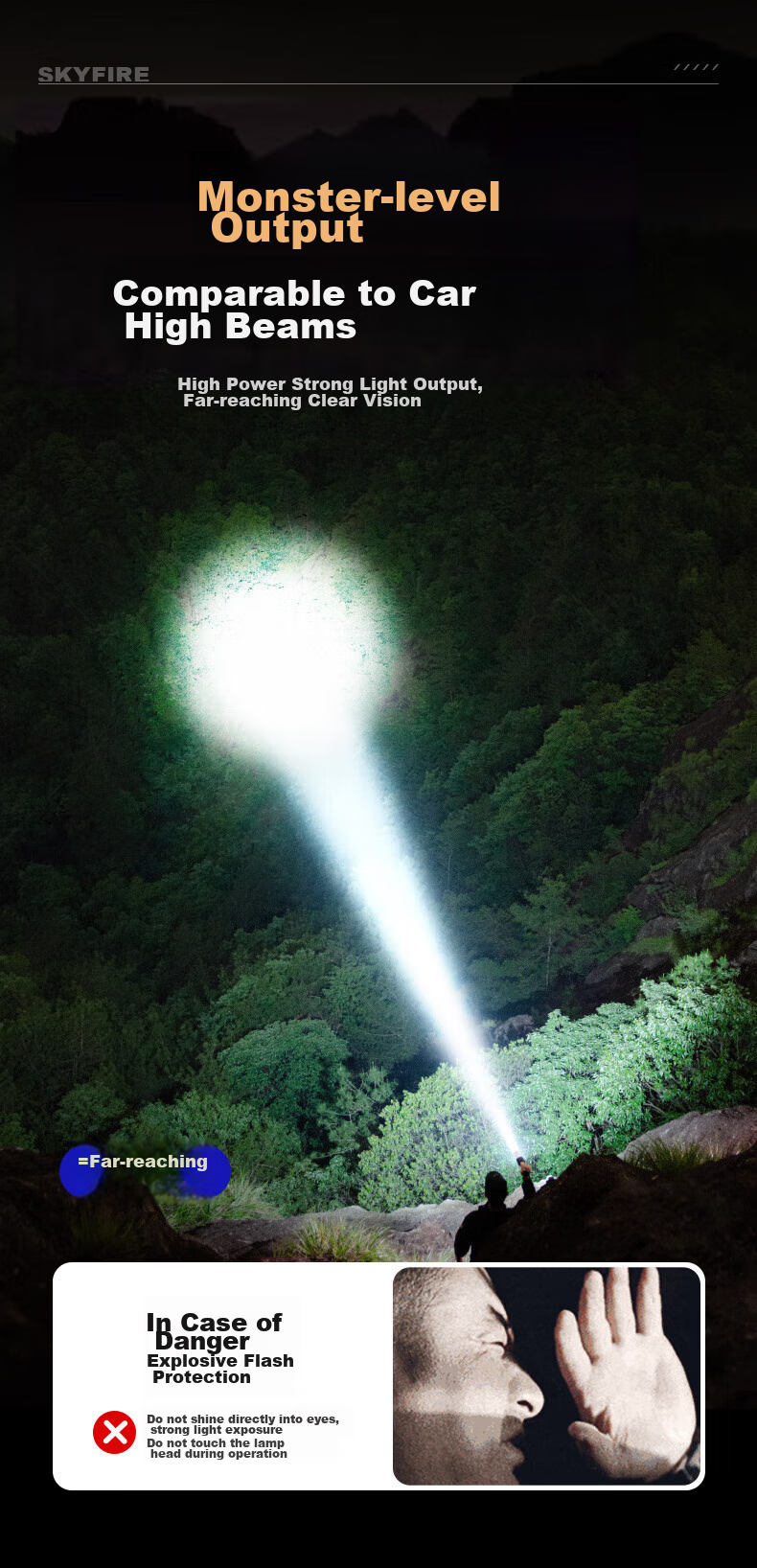 SkyFire Flashlight, Canglong High-Intensity Ultra-Bright Zoomable Long-Range Rechargeable for Home, Military, Outdoor And Wilderness Survival Use 9