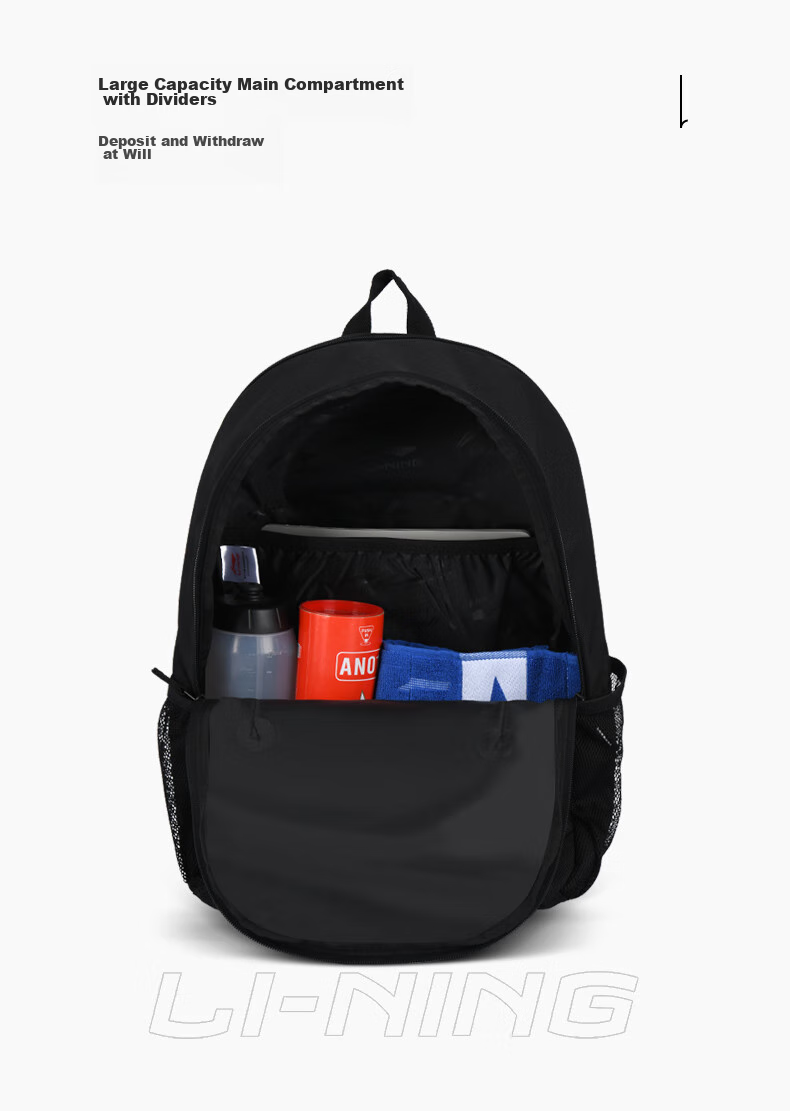 Li-Ning Badminton Racket Bag, Large Capacity, Multifunctional, Lightweight, Durable, Travel Sports Backpack, School Bag, Black 4