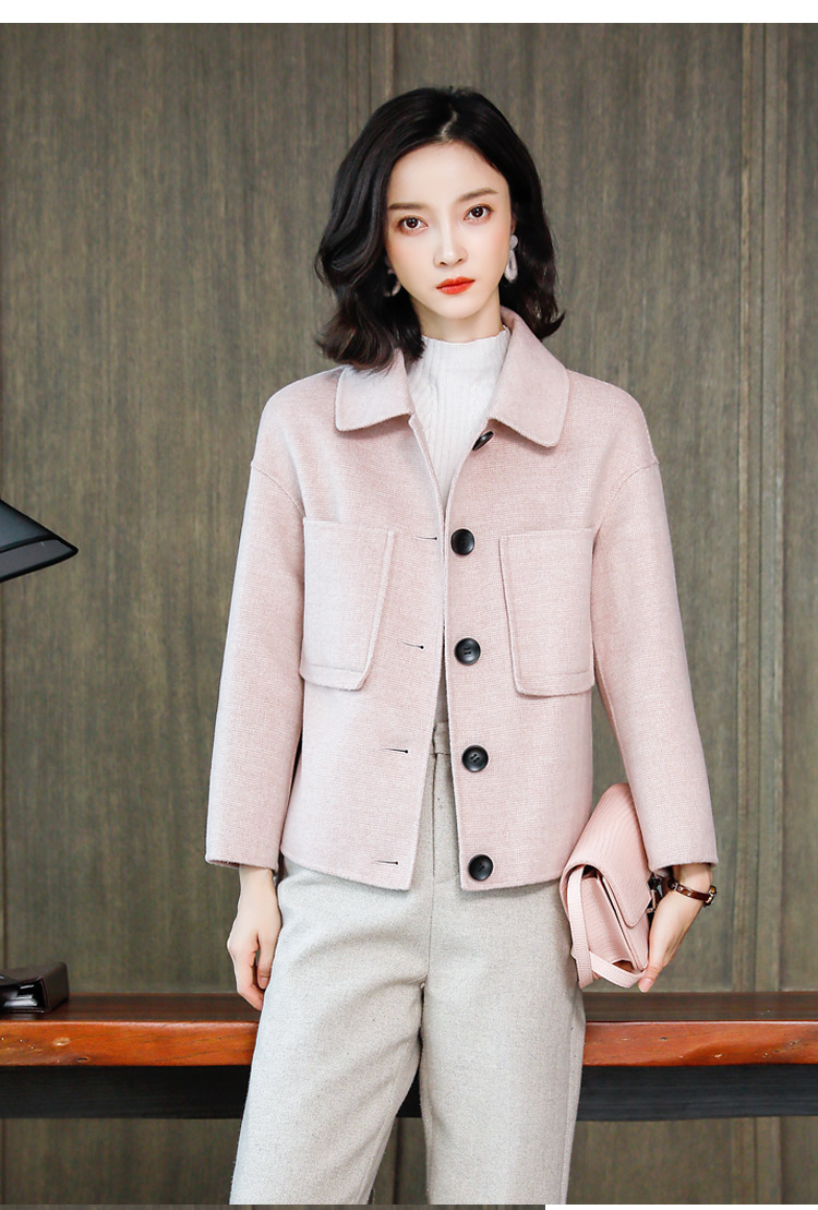双面呢女装2020秋冬款羊毛绒大衣女短款长袖休闲百搭羊毛呢外套千鸟格