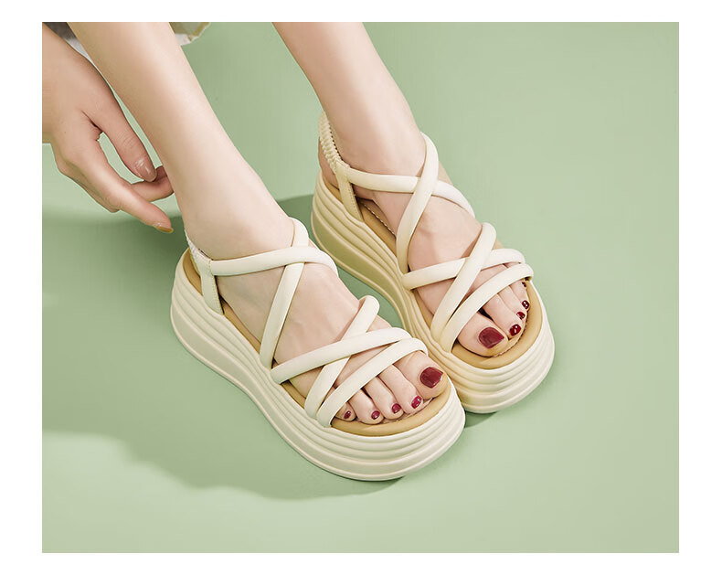 DAPHNE Casual Beach Sandals for Women, Fashionable Thick-Soled Platform Shoes, High-Heeled Soft-Bottom Versatile Slimming Women's Shoes, Beige, Size 37 7