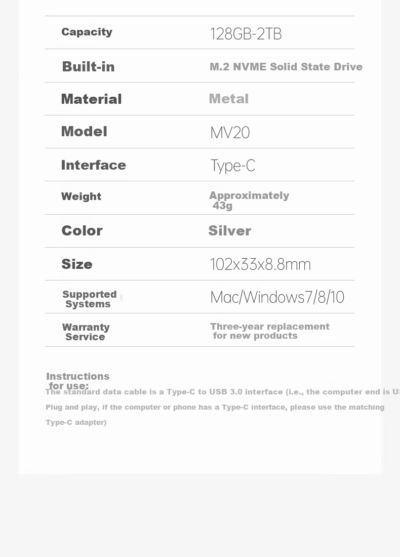 Xiaopan (XDISK) 1TB USB3.2 Portable Solid State Drive (PSSD), M Series, Type-C, Silver, NVMe Protocol, Ultra-Thin Portable, Direct Phone Connection, Compatible with MAC 10