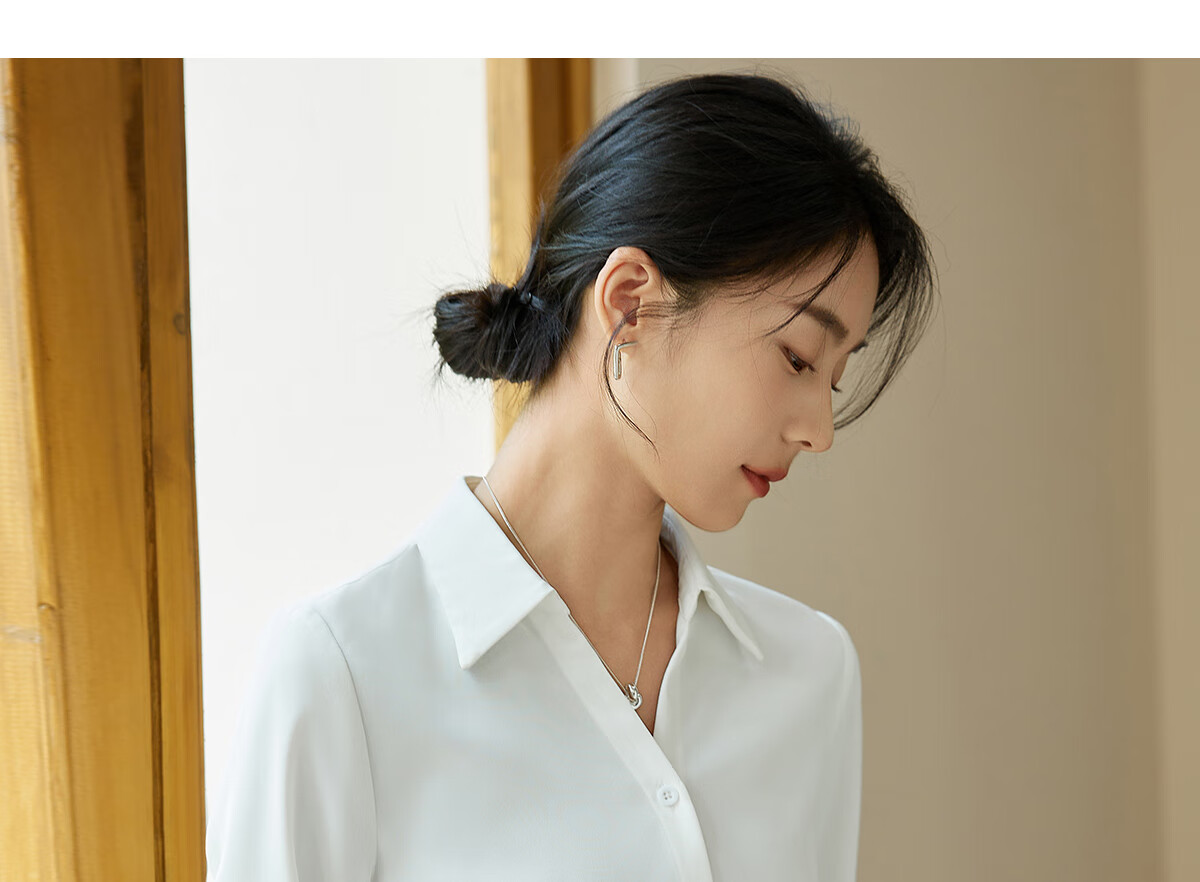 Chushen Spring And Autumn Long-Sleeve Shirt for Women, V-Neck Collar, Casual Versatile Commuter Professional White Blouse S143C2049 M Size 17