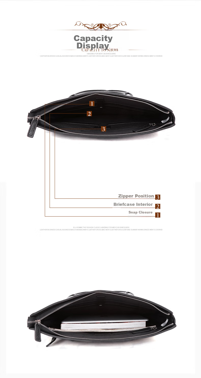 ELLE HOMME Men's Business Briefcase, Handheld Work Bag Horizontal Style Top Layer Cowhide Laptop Bag Large Capacity Fashionable Men's Bag EA888200411 Black 8