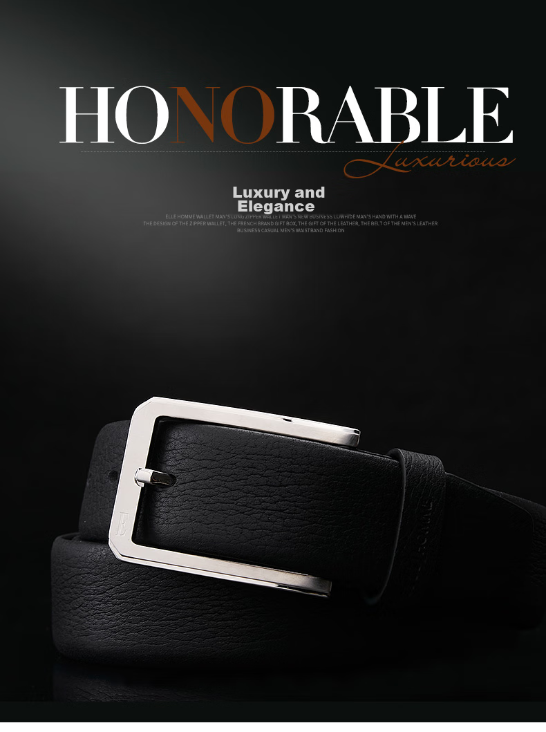 ELLE HOMME Men's Belt, Top-Grain Leather Pin Buckle Waistband with Stainless Steel Buckle, Formal Trouser Belt, Birthday Gift for Me 1