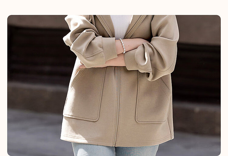 Dme [Stroll Outfit] Spring And Autumn Sporty Style 350G Air Layer Hooded Sweatshirt Jacket for Petite Women to Conceal Body Shape 5