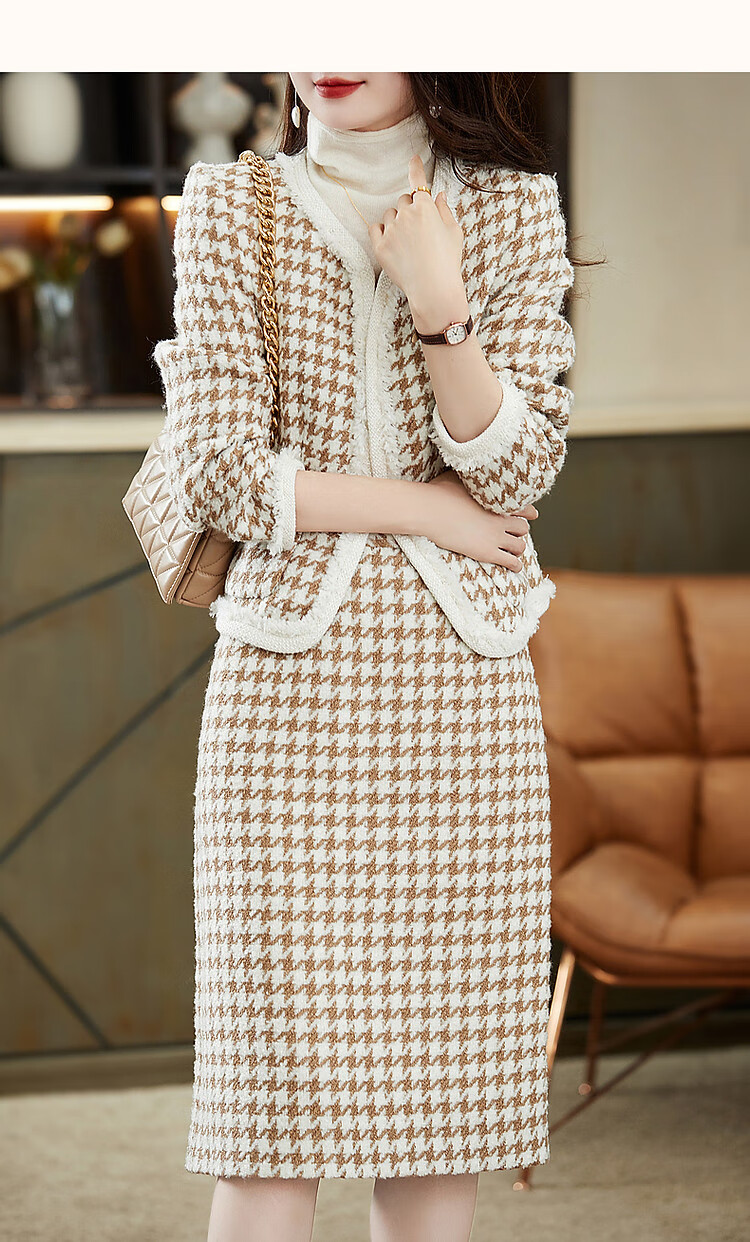 Dme Xiaoxiangfeng Two-Piece Winter Set, Commuter Round Neck Top And Skirt, Contrasting Color Outfit for Women, Fashionable, Black, M 10