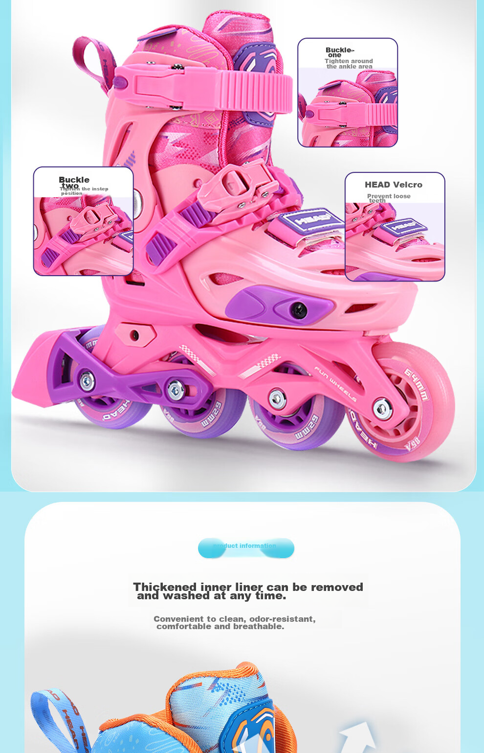 HEAD Professional Roller Skates for Children, Boys And Girls Beginners, Inline Skates, Flat Flower Casual Ice Skates, S5 Pink, Size L 14