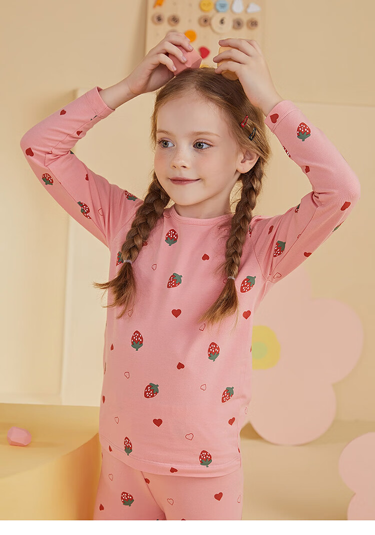 Dingguagua Girls' Autumn Underwear Set, Little Girl's Pajamas, Spring And Autumn Thin Long-Sleeve Children's Thermal Underwear Set, Pink, Size 120 10