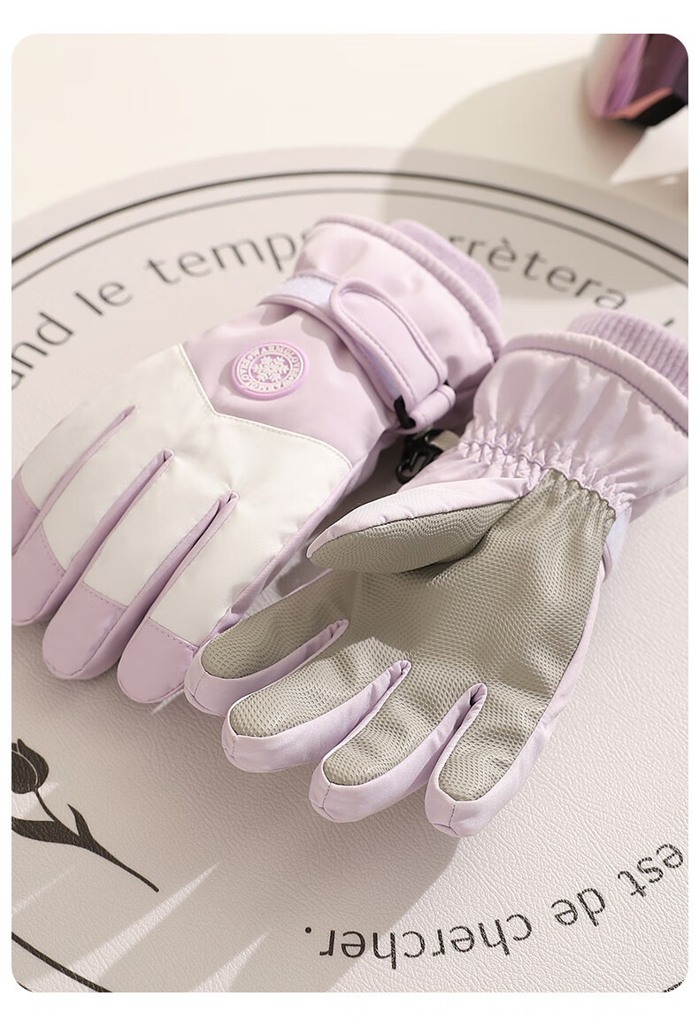 BWNK Winter Ski Gloves for Women, Cold-Resistant Fleece-Lined Warm Gloves for Cycling, Electric Scooter Touchscreen Gloves for Men, Winter Purple And White 5