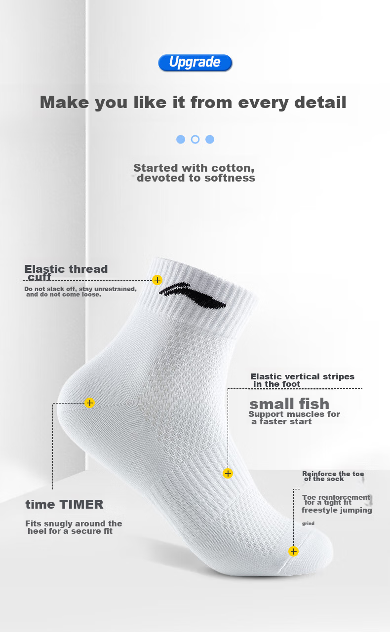 Li-Ning Socks for Men And Women (3 Pairs), Cotton Socks for All Seasons, Sweat-Absorbing, Running, Antibacterial, Breathable White Lifestyle Socks 4