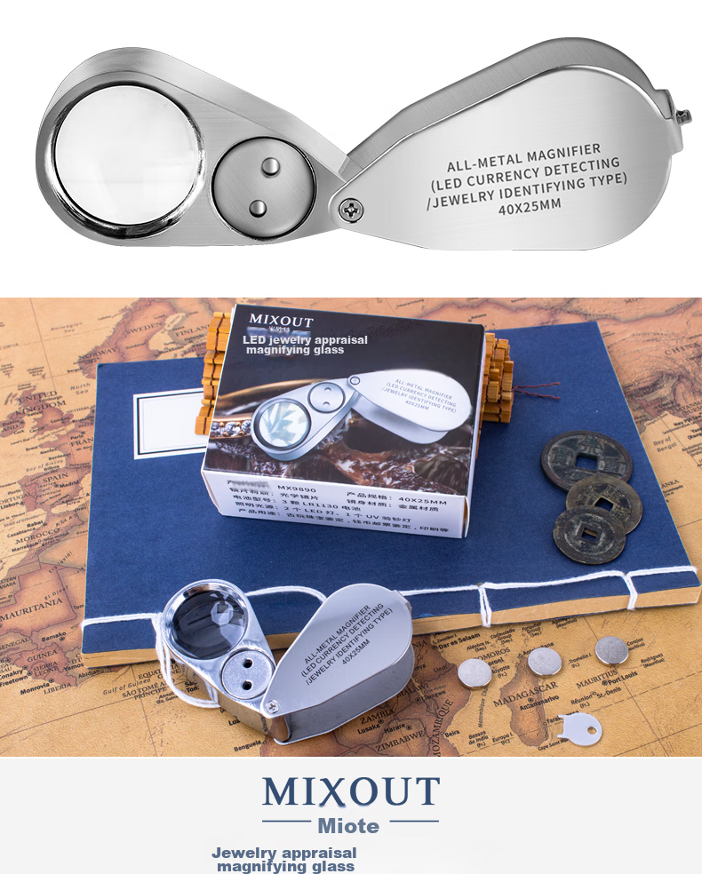 MIXOUT High Magnification Magnifying Glass with Light, Portable HD Jewelry Appraisal Tool for Jade, Jadeite, Antiques, UV Light 8