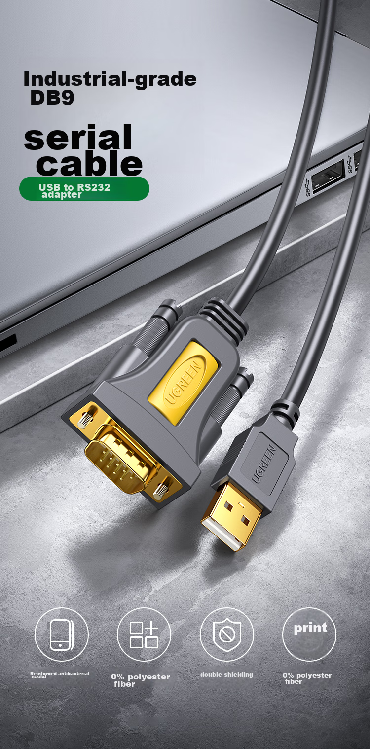 UGREEN USB to RS232 Serial Cable, USB to DB9 Male Adapter Cable, Compatible with Attendance Machine, Cash Register, Label Printer, COM Port Debugging Cable, 1 Meter, 20210 3