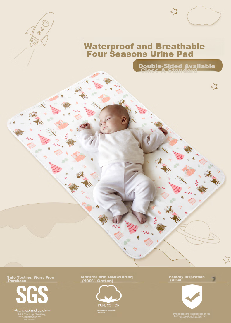 AIBEDILA Baby Diaper Pad, Pure Cotton Breathable Summer Waterproof Washable Menstrual Pad for Children And Infants, Class A Diaper Mat, 80*100 1