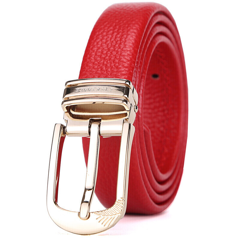 CROCODILE Zodiac Year Top-Grain Leather Women's Belt, Casual Pin Buckle Belt, Birthday Gift for Girlfriend, 11609 Red