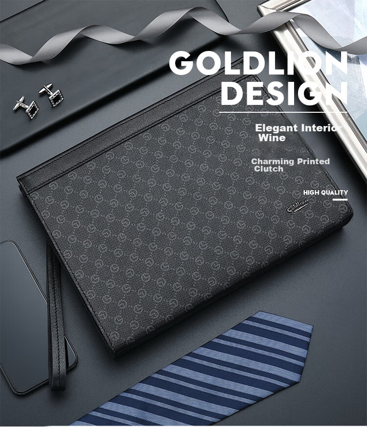Goldlion Handbag Envelope Bag, Men's PVC Clutch, Long Card Holder Wallet, Birthday Gift 1