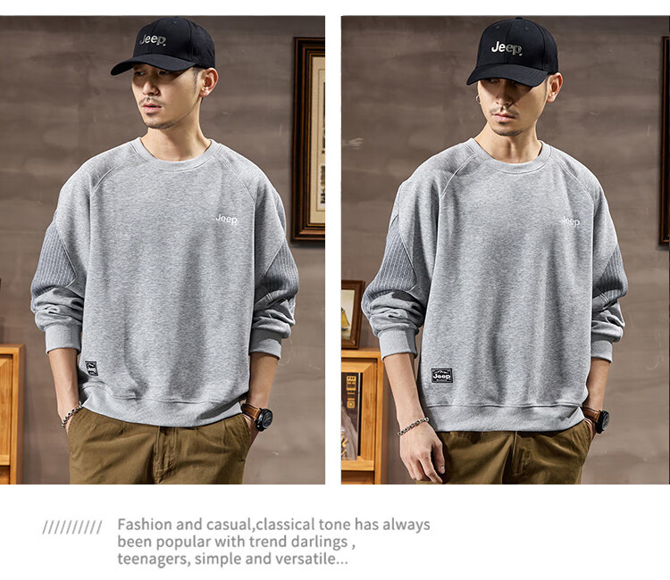 JEEP 2026 Spring And Autumn Loose Comfortable Men's Sweatshirt, Casual Sports Top, Round Neck Long-Sleeve Pullover Sweatshirt for Me 11