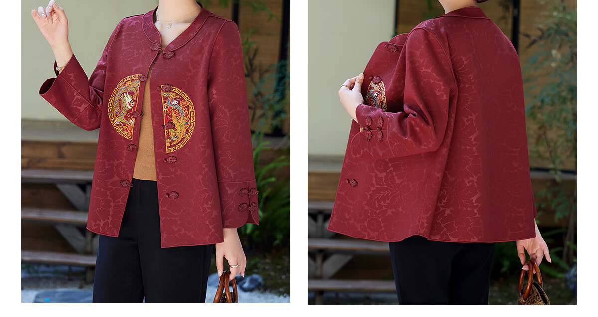 Yuzhaolin Mom's New Year Red Coat Spring and Autumn Middle-aged and Elderly Women's Windbreaker Short Jacket Y243U2016 2