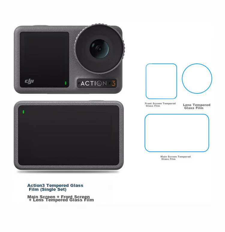 Earlymen Dual Set of Tempered Glass Screen Protectors for DJI Action 6, Lens Protection Film for Action Camera, High-Definition Protective Film (Main Screen Film + Front Screen Film + Lens Film), Non-Cage Versio 9