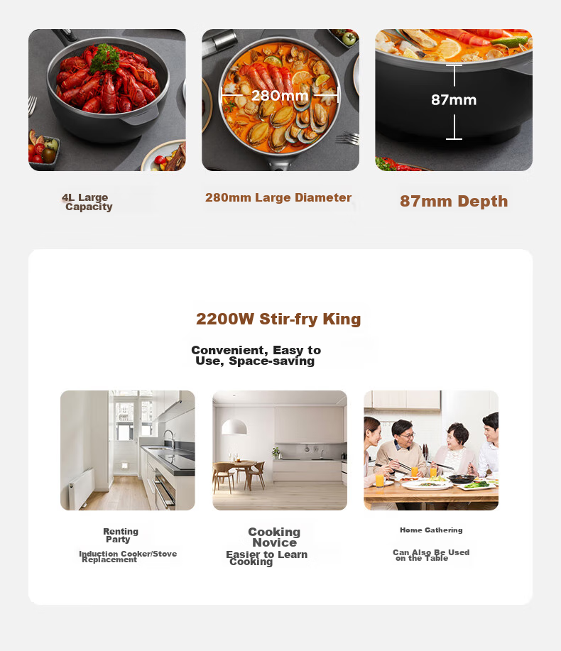 Joyoung Electric Wok And Cooker with Precise Temperature Control, Multi-Functional Household Electric Hot Pot, 2200W High Power, All-In Steaming And Cooking Pot [Steamer Model] GC45S 10