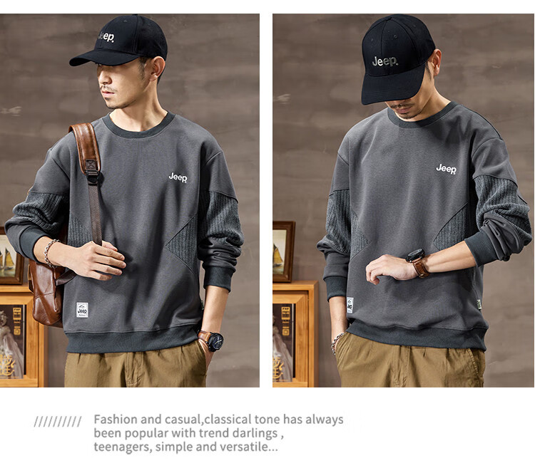 JEEP Heavyweight High-End Sweatshirt for Men, Spring And Autumn 2026, Loose-Fitting Trendy Sweatshirt, Casual Men's Sportswear, Long-Sleeve Top 7
