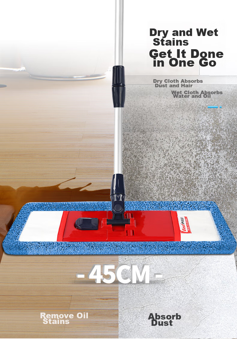 EAST Flat Mop, 45cm Aluminum Alloy Handle, 1.35m Total Length, 2 Cloths Included, Microfiber, Wet And Dry Use, Lightweight, for Home Use, All-In Cleaning 5