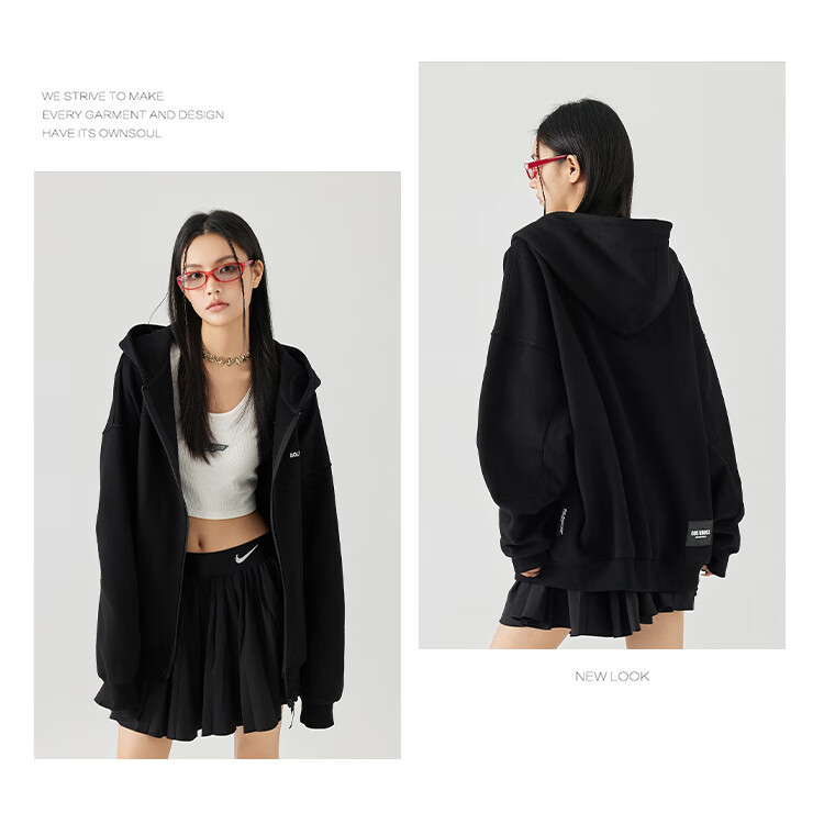 GOLFCROSS Couple's Sweatshirt, Spring And Autumn Letter Embroidery, Loose Hooded Cardigan Jacket, Gray, S 13