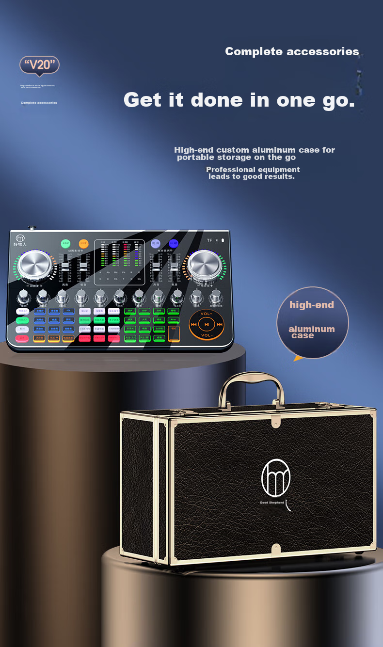 Haomuren V20 Professional Sound Card Live Streaming Equipment Full Set, Wireless Microphone, Outdoor TikTok Host Singing Mobile-Specific Karaoke Mic, Bluetooth Computer Voice Changer 8
