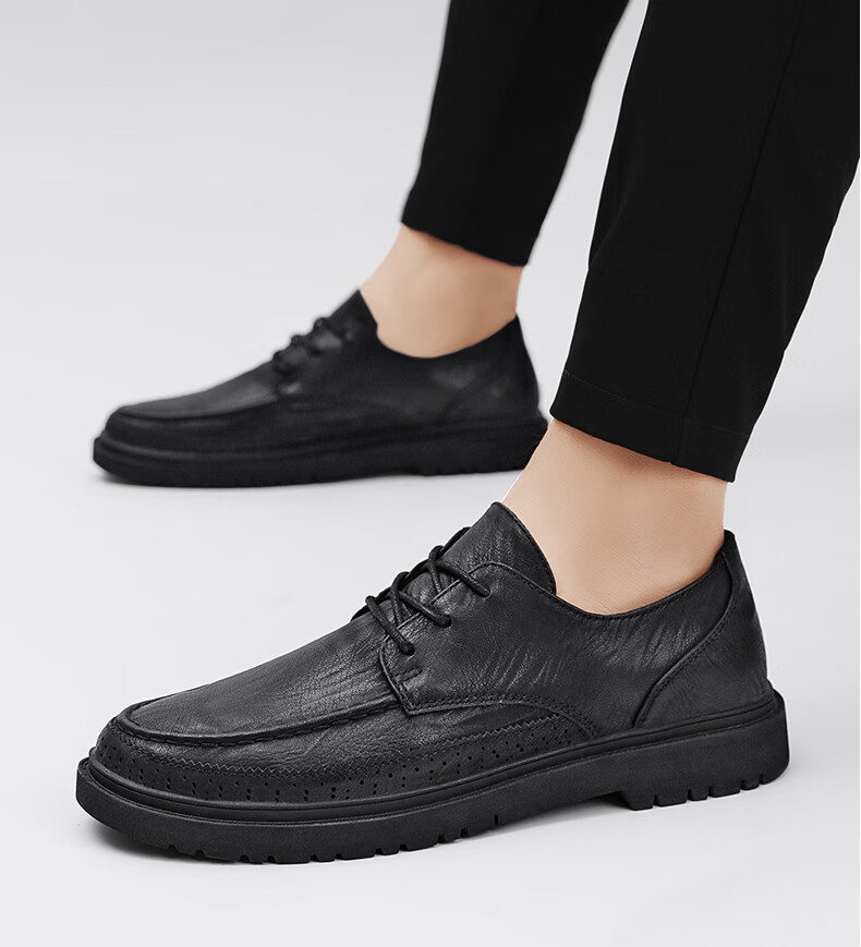 CALIFBULL Men's Shoes, Spring And Summer Business Casual Leather Shoes for Men, Breathable Soft-Soled Dress Shoes, Formal Wedding Shoes, Black, Size 44 15