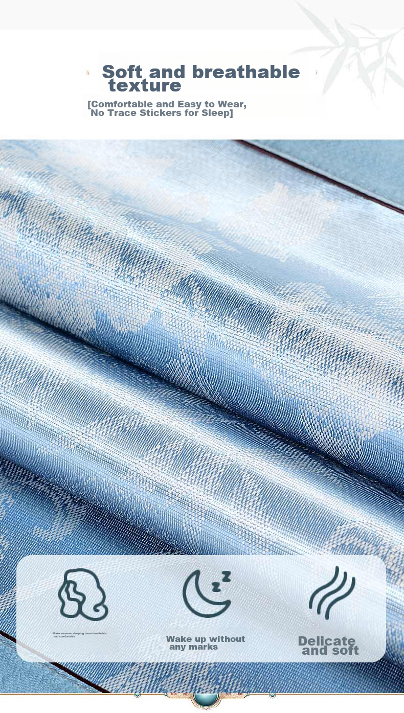 FUANNA Ice Silk Mat, Jacquard Summer Cooling Mat, 1.2x2 Meters Single Dormitory Soft Cooling Mat, Foldable Two-Piece Set for Summer 6