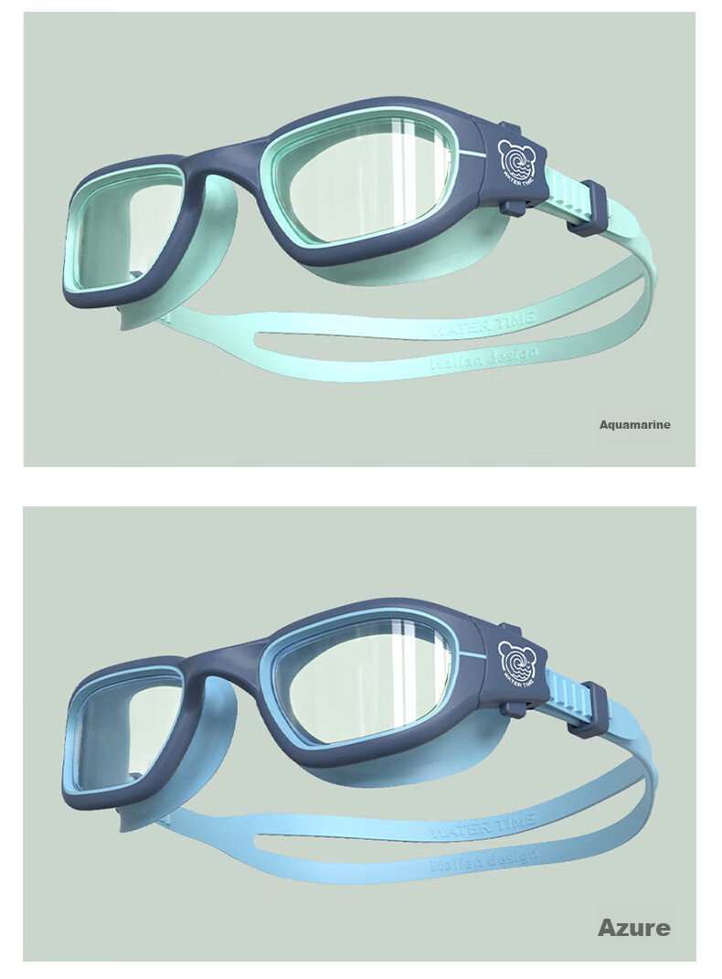 WATERTIME / Shuichuan Children's Swimming Goggles for Boys And Girls, Large Frame Waterproof Anti-Fog HD Professional Swim Glasses, Sky Blue 12