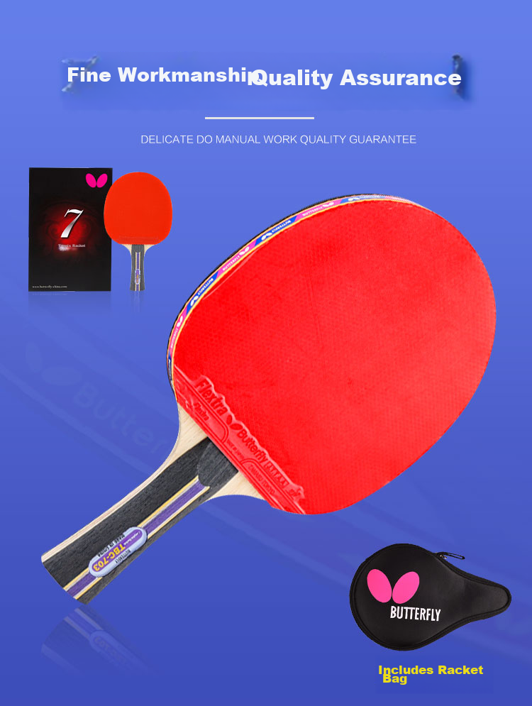 BUTTERFLY Six-Star Table Tennis Paddle, Penhold Grip, Double-Sided Reverse Rubber, Professional Competition Single Paddle 601, Includes Racket Cover 2