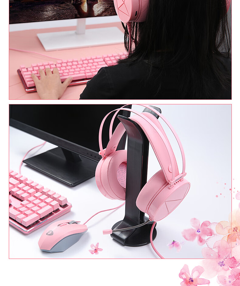DAREU EH722RGB Edition Gaming E-Sports Noise-Cancelling Headset Wired Over-Ear with Microphone for PC 7.1 Channel Sound Positioning for PUBG And Other Games Pink And White 10